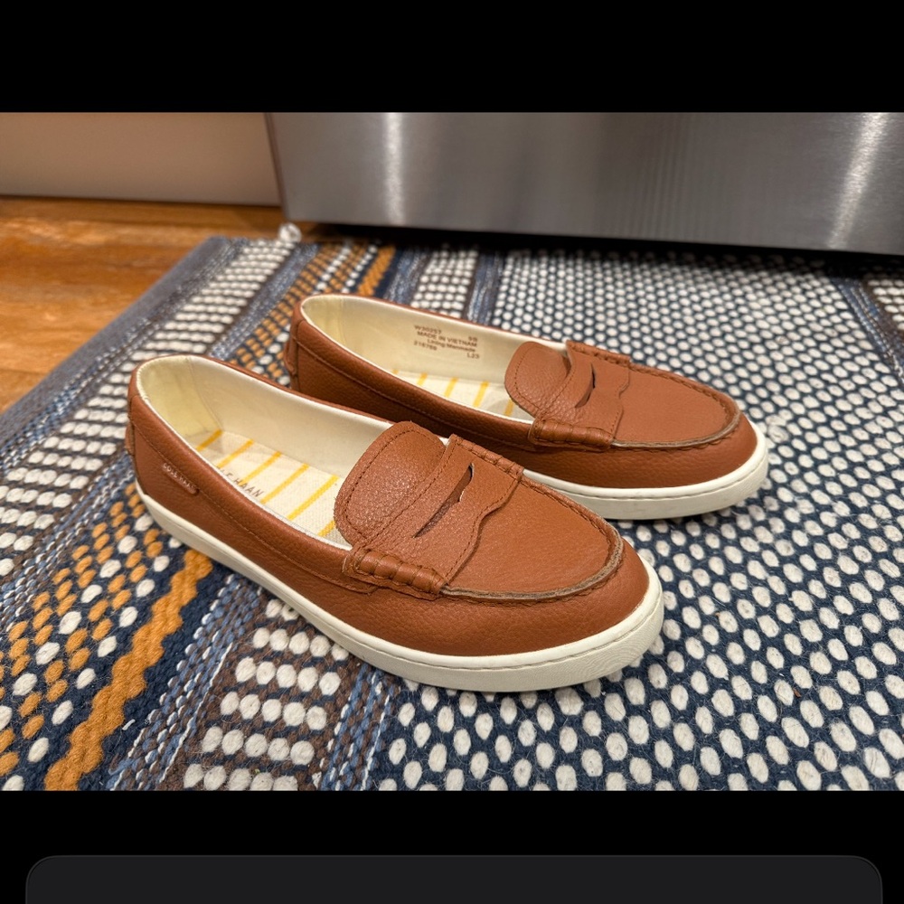 Cole Haan Brown Leather Penny Loafers with White Sole